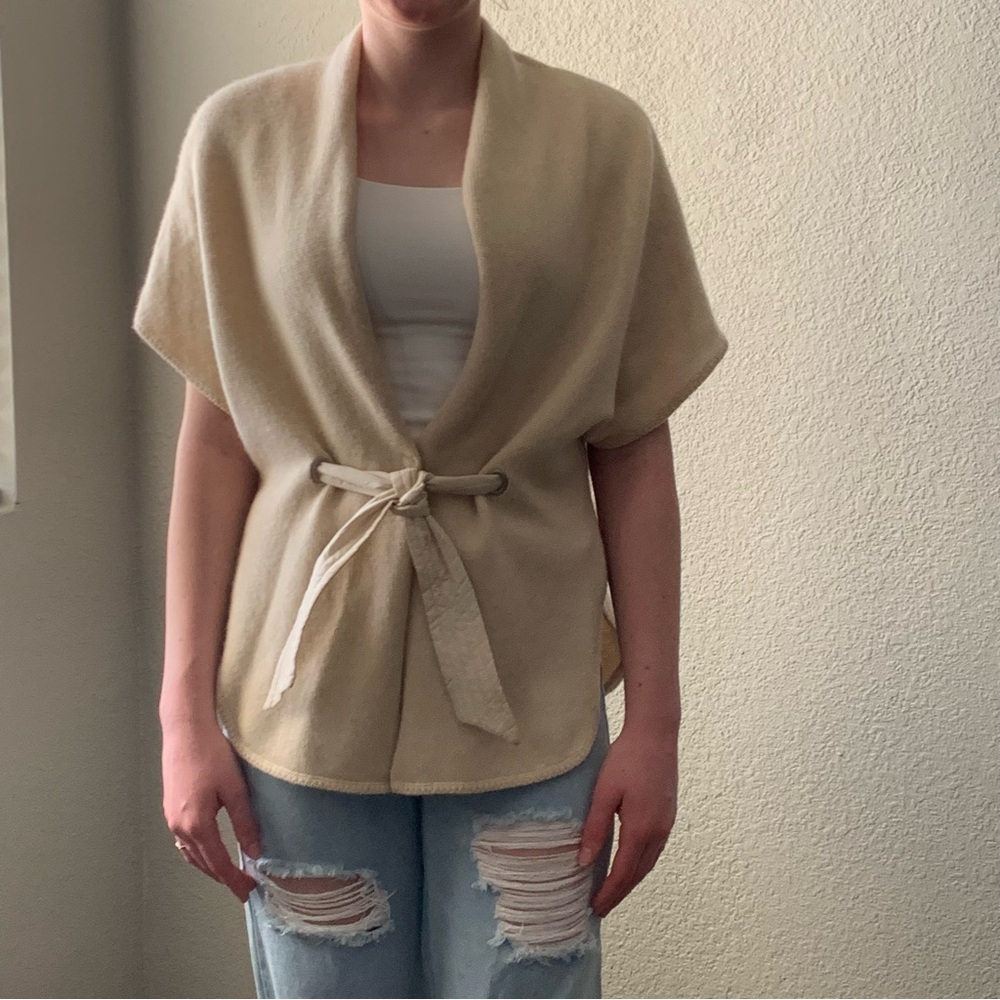 Brunello Cucinelli Cashmere Tie Waist Sweater in Cream
